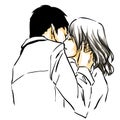 Hot sensual kiss, vector drawing