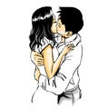 Hot sensual kiss, vector drawing