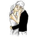 Hot sensual kiss, vector drawing