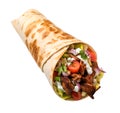Hot Shawarma in lavash isolated on white background, fast food and snacks concept, realistic design illustration, generative ai