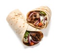Hot Shawarma in lavash isolated on white background, fast food and snacks concept, realistic design illustration, generative ai