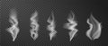 Hot smoke. Food coffee tea steam. Realistic white vapor effect. Cigarette cloud wave