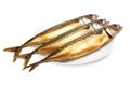 Hot smoked mackerel on plate Royalty Free Stock Photo