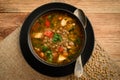 Hot soup with green lentil, chicken, vegetables and spices. Royalty Free Stock Photo