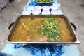 Hot Soup or Tom Yum Checken with empty bowls ready for Buffet Catering for Group Meeting Royalty Free Stock Photo