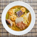 Hot and sour curry with tamarind sauce, shrimp and snakehead and Royalty Free Stock Photo