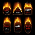 Hot special offers. Promo banners with fire flame vector realistic templates Royalty Free Stock Photo