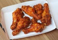 Hot and Spicey Buffalo Chicken Wings in cardboard delivery box Royalty Free Stock Photo