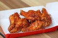 Hot and Spicey Buffalo Chicken Wings in cardboard delivery box Royalty Free Stock Photo