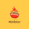 Hot spicy bakso meatball logo icon template with fire flame