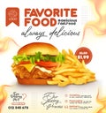 Hot and spicy burger with fries ads in 3d illustration