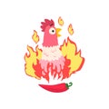 Hot spicy chicken, grilled fire chicken, creative logo design element vector Illustration