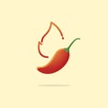 Hot and spicy Chili pepper with fire, vector icon.