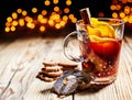 Hot spicy Christmas gluhwein served with cookies Royalty Free Stock Photo