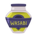 Hot and Spicy Green Wasabi Sauce in Glass Labeled Bottle with Cap Vector Illustration Royalty Free Stock Photo