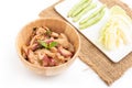 Hot and Spicy Grilled Pork Salad on a white background, Nam Tok Royalty Free Stock Photo