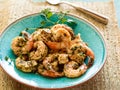 Hot spicy grilled Shrimp Scampi on plate in restaurant