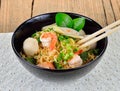 Hot and spicy instant noodle with shrimp