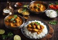 Hot spicy Kerala chicken curry with potato and coconut milk, Indian food korma chicken masala curry roast. side dish for roti