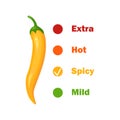 Hot spicy level with flame pepper. Infographic design template with red hot chili pepper on white background. Vector Royalty Free Stock Photo