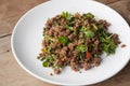 Hot and spicy minced beef with chili and basil. Royalty Free Stock Photo