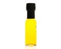 Hot Spicy olive oil glass bottle on white background.