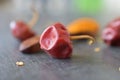 Hot and spicy Red round chillies on the abstract background Royalty Free Stock Photo