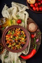 Hot spicy stew caponata eggplant, zucchini, sweet pepper, tomato, carrot, onion, olives and capers Royalty Free Stock Photo