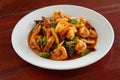 Angle view of FRIED CHILLI CURRY PAST WITH PRAWNS. Royalty Free Stock Photo