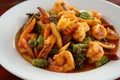 Side view of FRIED CHILLI CURRY PAST WITH PRAWNS. Royalty Free Stock Photo