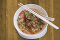 Hot and spicy tomyam nooddle in bowl