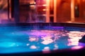 Hot spring bathing bathroom, pink and blue light color decoration interior. Welness center. AI Generative