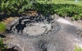 The hot spring is a clay pot. Close-up.