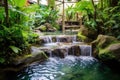 hot spring with plants thriving in warm waters