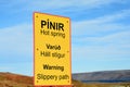 Hot spring sign in Iceland. Warning