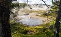 Hot spring steaming in Yellowstone National Park Royalty Free Stock Photo