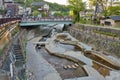 Hot spring stream flowing pass town centre of Arima Onsen in Kita-ku, Kobe, Japan. Royalty Free Stock Photo