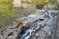 Hot spring stream flowing pass town centre of Arima Onsen in Kita-ku, Kobe, Japan. Royalty Free Stock Photo