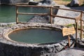 Hot spring water with warning sign