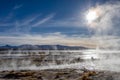 Aguas termales de Polques, hot springs with a pool of steaming natural thermal water in Bolivia