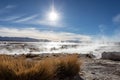 Aguas termales de Polques, hot springs with a pool of steaming natural thermal water in Bolivia