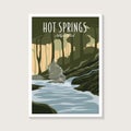 Hot Springs National Park poster illustration, river forest scenery poster