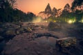 Hot Springs Onsen Natural Bath at National Park Chae Son, Lampang Thailand.In the morning sunrise.Natural hot spring bath