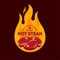 Hot Steak logo. Butcher Shop sign. Grill party logotype.