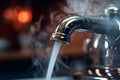 Hot steam closeup view of water tap Royalty Free Stock Photo