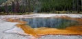 Hot steam rising off Emerald Pool hot spring in the Black Sand Geyser Basin in Yellowstone National Park in Wyoming USA Royalty Free Stock Photo