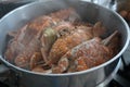 Hot steamed blue crabs in a pot Royalty Free Stock Photo