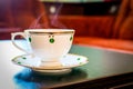 Hot steaming coffee in a beautiful white Cup Royalty Free Stock Photo