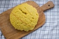 Hot steaming polenta on a old wooden board