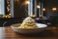 Hot steaming spaghetti pasta with grated cheese and pepper Royalty Free Stock Photo
